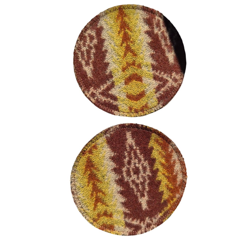 VTG Handmade Southwestern Kilim Style Round Coasters Set Faux Leather Backed